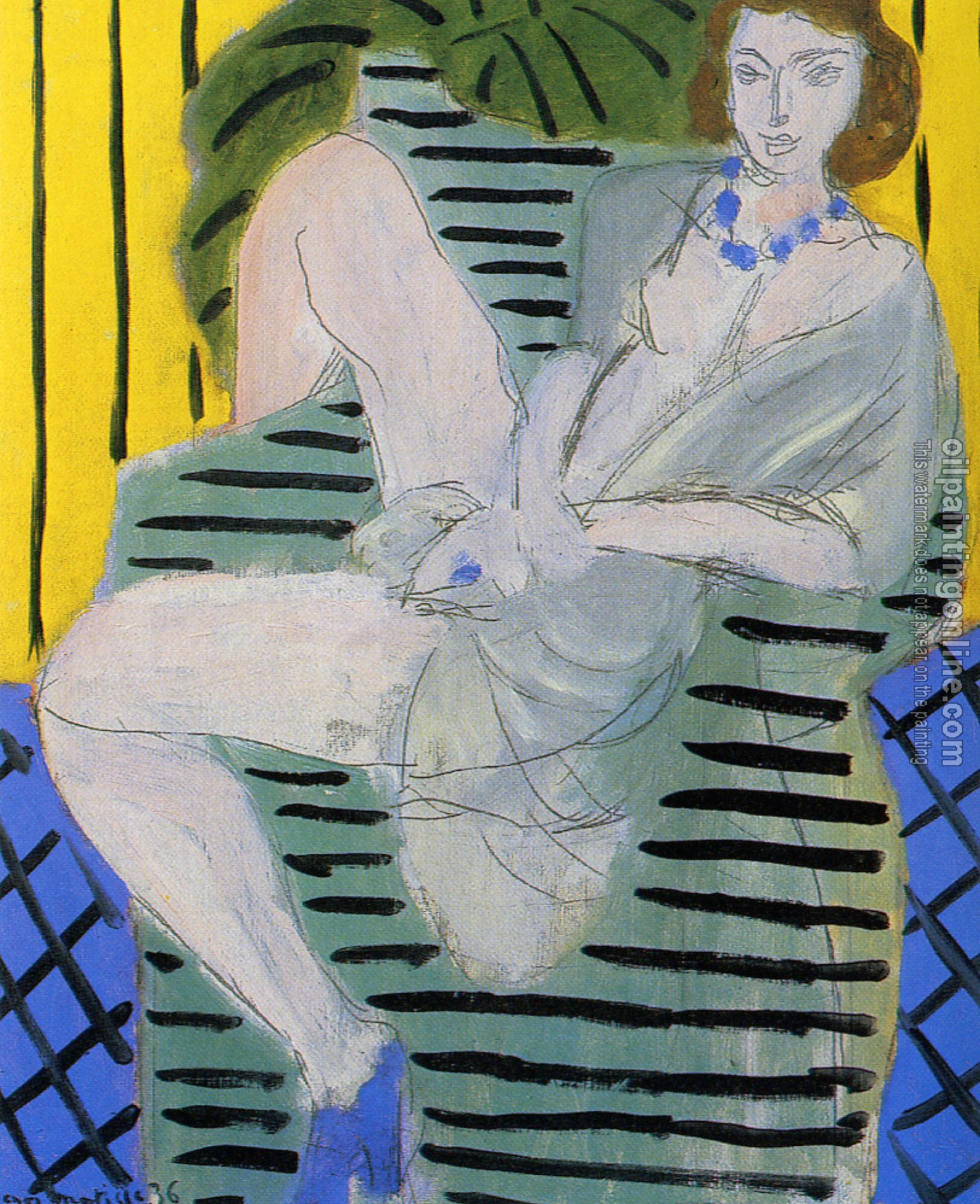 Matisse, Henri Emile Benoit - woman in an armchair or a blue and yellow background